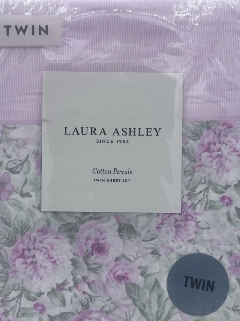 NEW Laura Ashley Twin Size AVELINE PINK FLORAL Sheet Set -  100% Cotton Percale